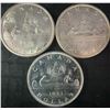 Image 1 : 3 Canadian Silver Dollars 1959, 1959, 1961 .800 Silver 1.8 oz