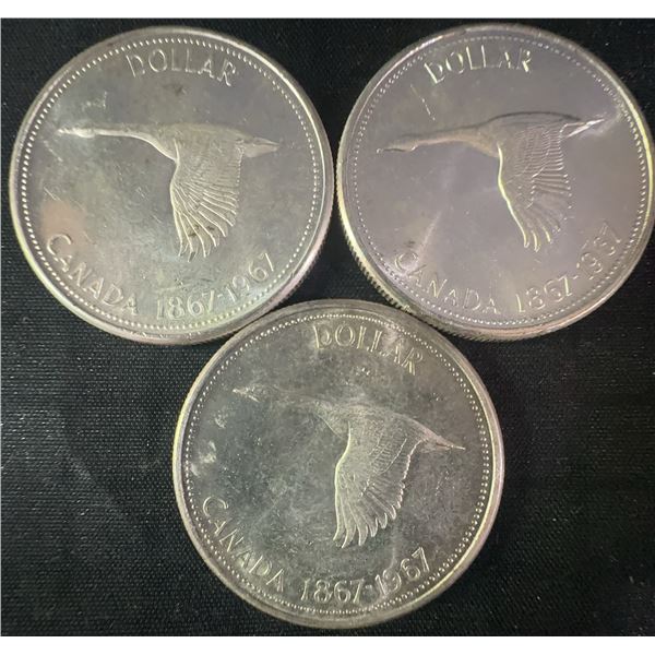 3 Canadian .800 Silver Dollar Coins 1867-1967 Confederation