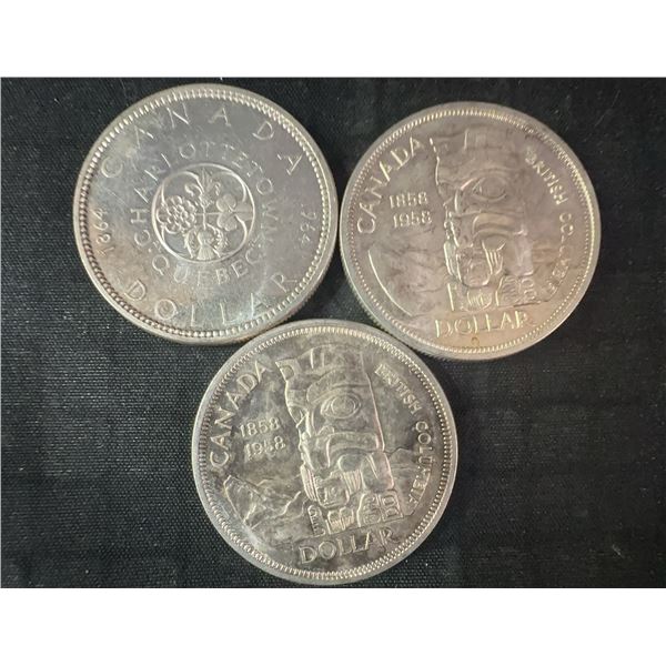 3 .800 Silver Canadian Commemorative Dollars, 70g Total