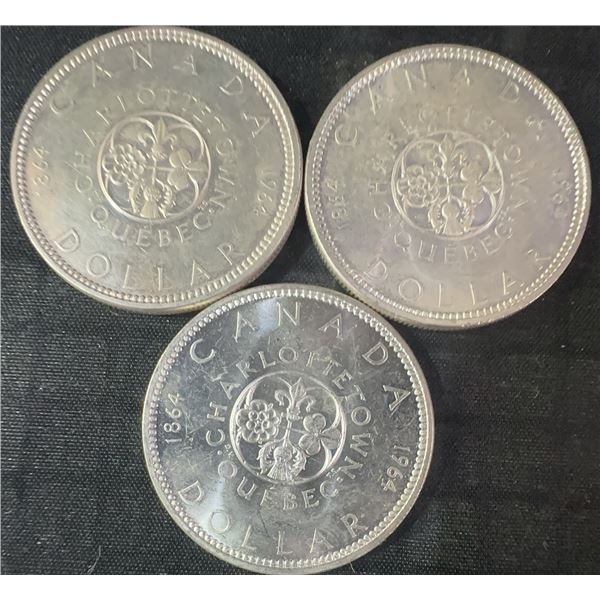 Three 1964 .800 Silver Canada Dollars, Charlottetown Quebec Issue, 70g
