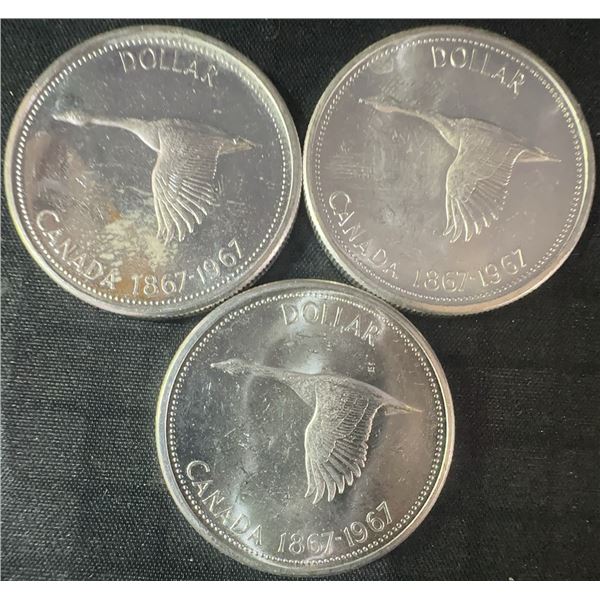 3 .800 Silver 1967 Canada Centennial Dollars, 70g Total