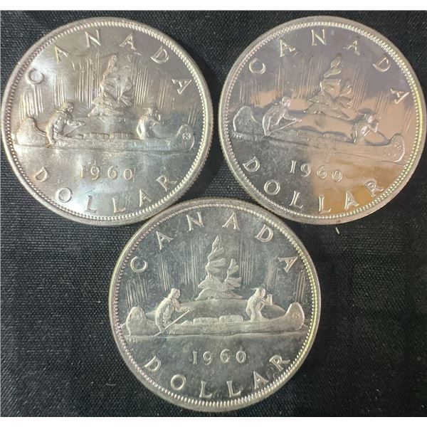 3 1960 Canada .800 Silver Dollar Coins, 70g Total