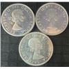 Image 2 : 3 Canada 1961 .800 Silver Dollar Coins, 70g Total