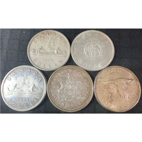 5 .800 Silver Canadian Dollar Coins, 116g Total