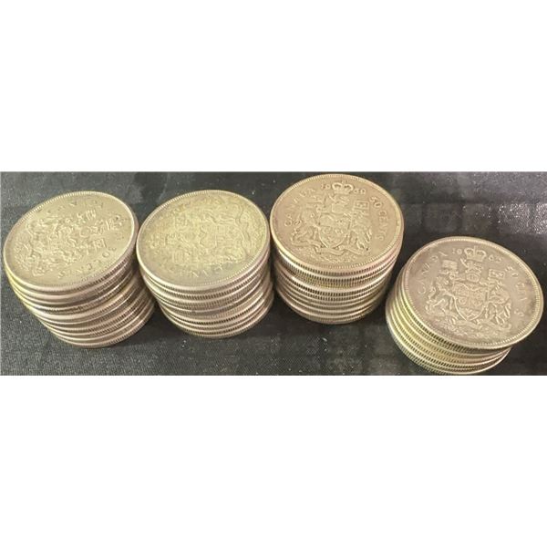 37 Canadian .800 Silver Half-Dollars, 431.42g Total