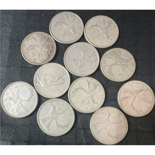 11 Canadian .800 Silver Quarters, 64g Total, 1.65 Troy Ounces