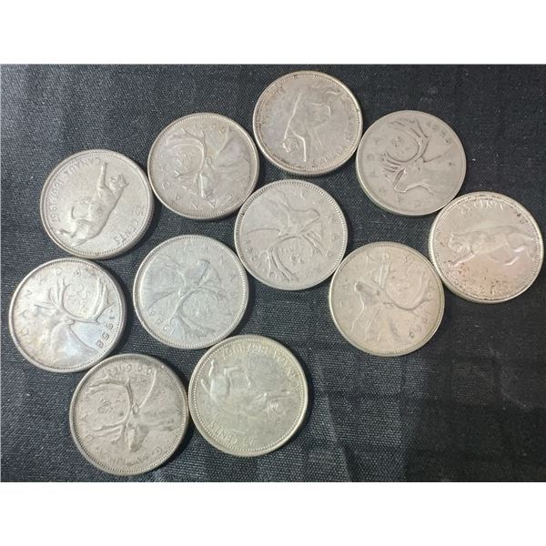 11 Canadian .800 Silver Quarters, 64g Total Weight