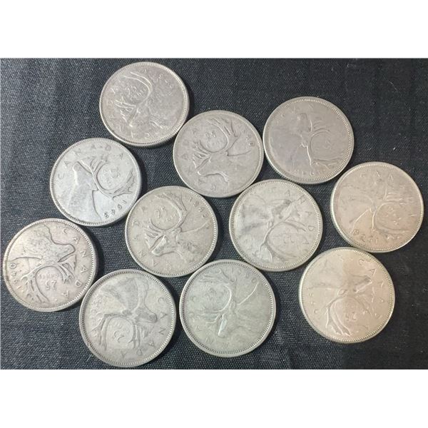 11 Canadian .800 Silver Quarters, 64g Total Silver Weight