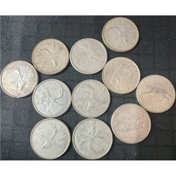 11 Canadian .800 Silver Quarters, 64g, 1.65 Troy Ounces