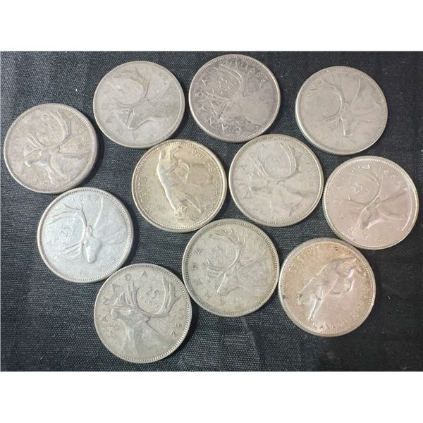 11 Canadian .800 Silver Quarters, 64g, 1.65 Troy Ounces