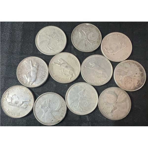 11 Canadian .800 Silver Quarters, 64g, 1.65 Troy Oz Silver