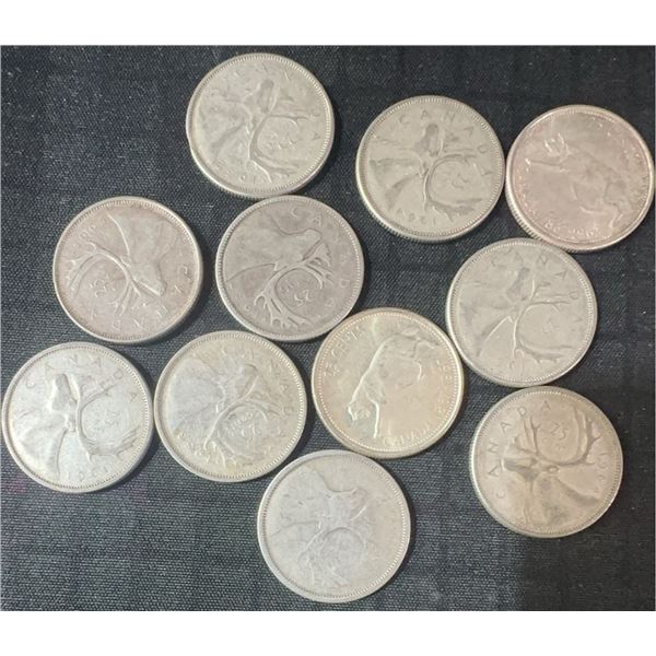 11 .800 Silver Canadian Quarters, 64g Total Weight
