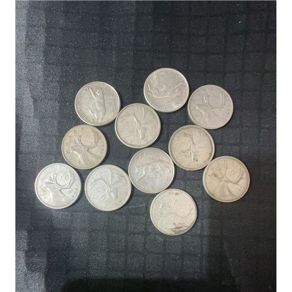 11 Canadian .800 Silver Quarters, 64g Total Weight