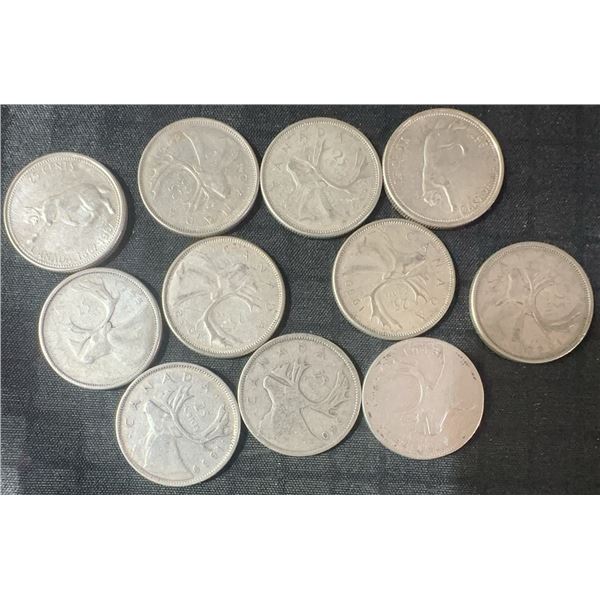 11 Canadian .800 Silver Quarters Totalling 64g (1.65 Troy Oz)