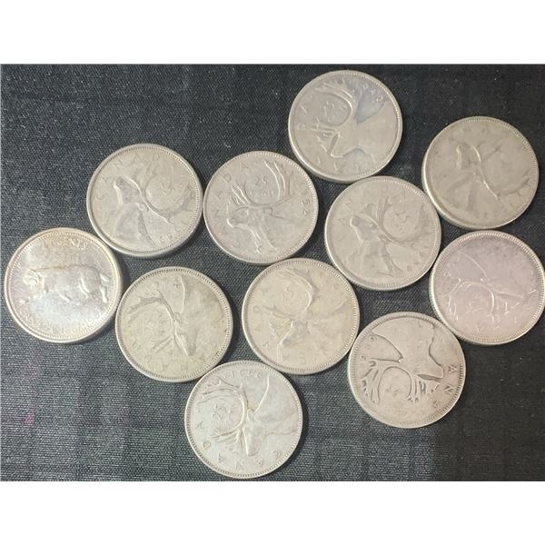 11 Canadian .800 Silver Quarters, 64g, 1.65 Troy Oz Silver