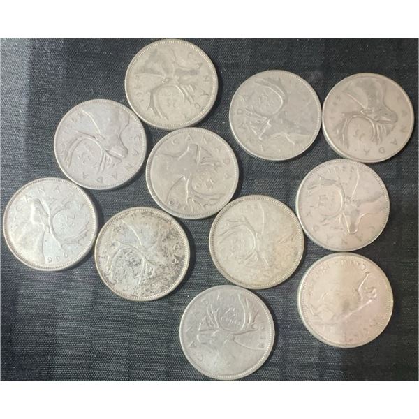 11 Canadian .800 Silver Quarters, 64g Total, 1.65 Troy Oz