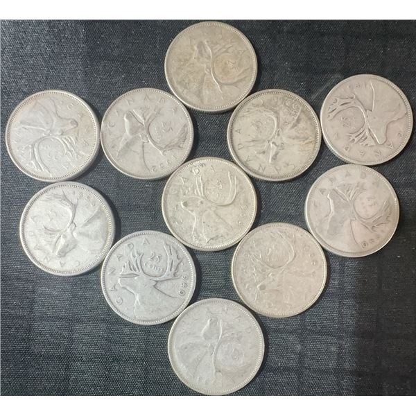 11 .800 Silver Canadian Quarters, 64g Total Weight