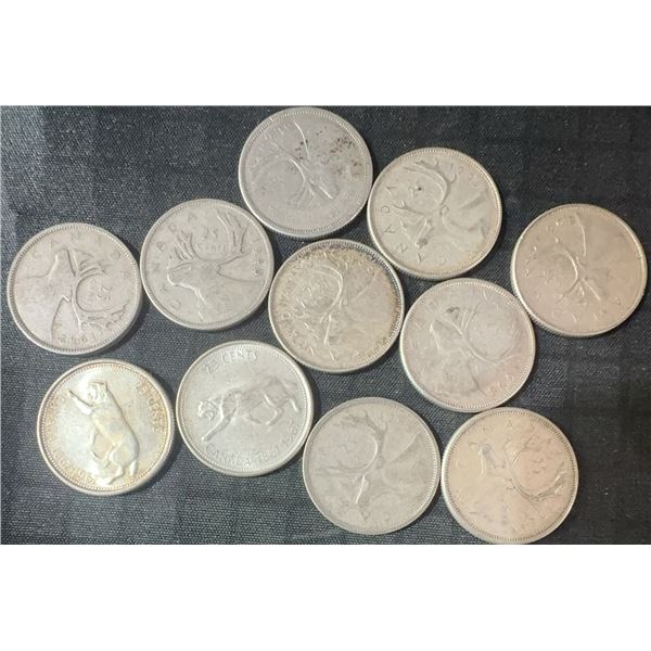 11 Canadian .800 Silver Quarters, 64g, 1.65 Troy Ounces Silver