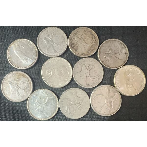 11 Canadian .800 Silver Quarters, 64g Total Weight