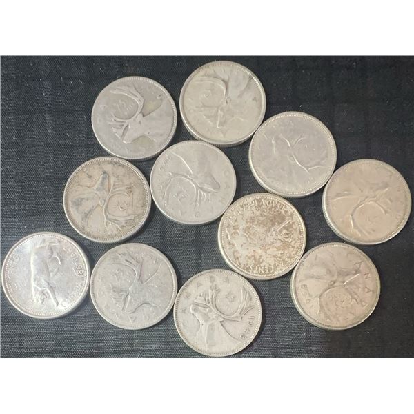 11 Canadian .800 Silver Quarters, 64g Total, 1.65 Troy Ounces Silver