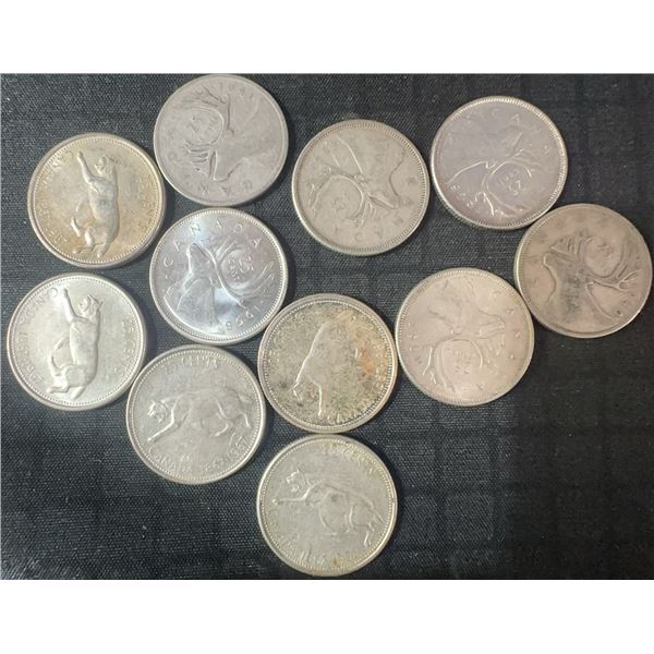 11 Canadian .800 Silver Quarters, 64g Total, 1.65 Troy Ounces