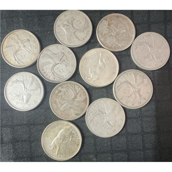 11 Canadian .800 Silver Quarters, 64g, 1.65 Troy Ounces Silver
