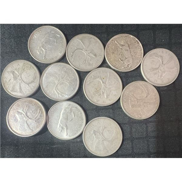 11 Canadian .800 Silver Quarters, 64g, 1.65 Troy Ounces