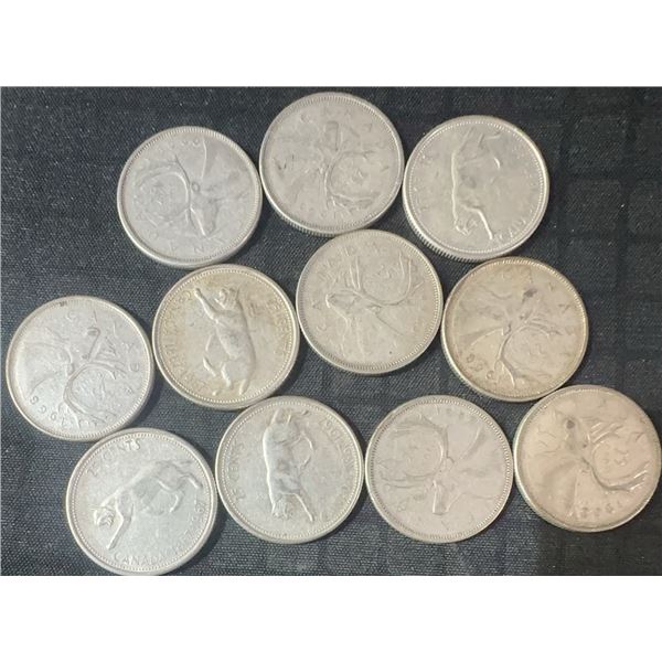 11 Canadian .800 Silver Quarters, 64g, 1.65oz AGW