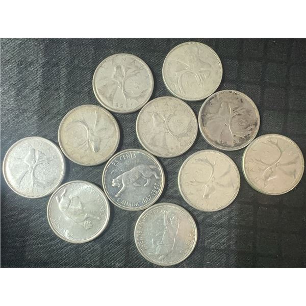 11 .800 Silver Canadian Quarters, 64g Total Weight