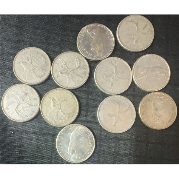 11 Canadian .800 Silver Quarters, 64g Total Weight