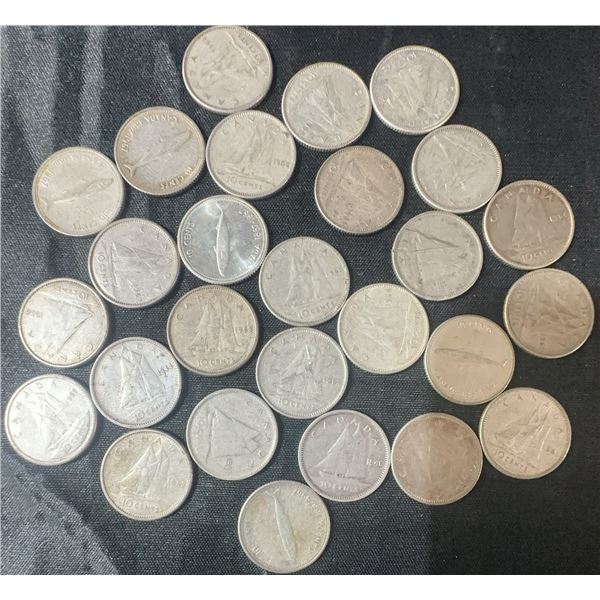 27 .800 Silver Canadian Dimes, 63g Total Weight