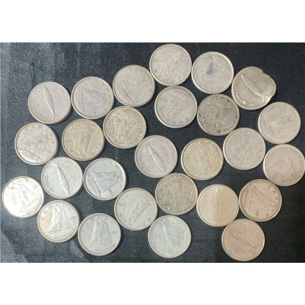 27 .800 Silver Canadian Dimes, 63g, 1.62 ozt Silver