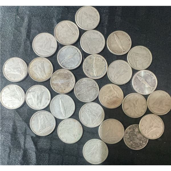 27 Canadian .800 Silver Dimes, 63g Total Metal Weight