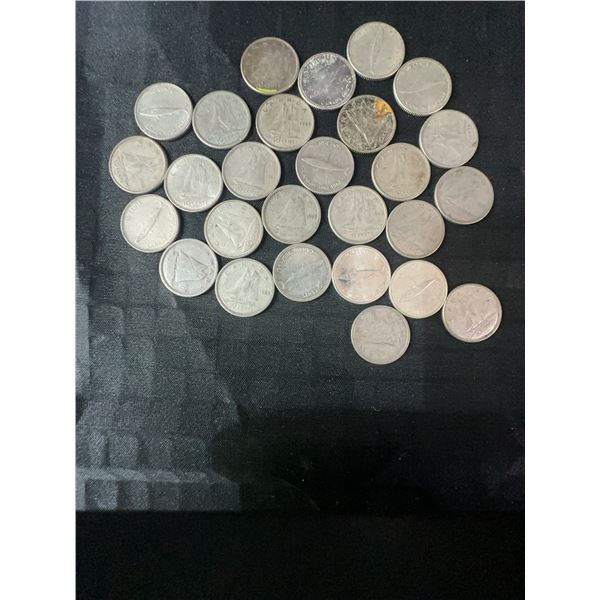 27 Canadian .800 Silver Dimes, 63g Total Weight