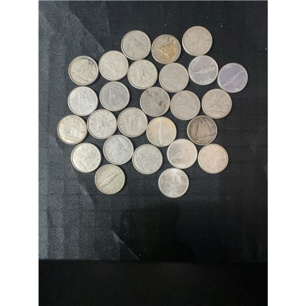 27 Canadian .800 Silver Dimes, 63g Total, 1.62 Troy Oz Silver