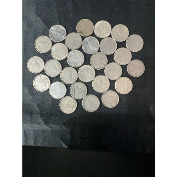 27 Canadian .800 Silver Dimes, 63g, 1.62 Troy Oz Silver