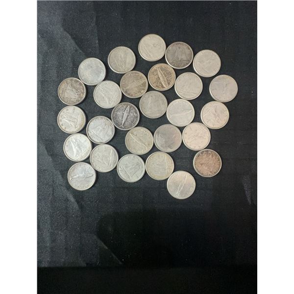27 Canadian .800 Silver Dimes, 63g Total, 1.62 Troy Oz Silver