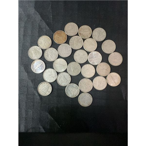 27 Canadian .800 Silver Dimes, 63g Total, 1.62 Troy Oz Silver