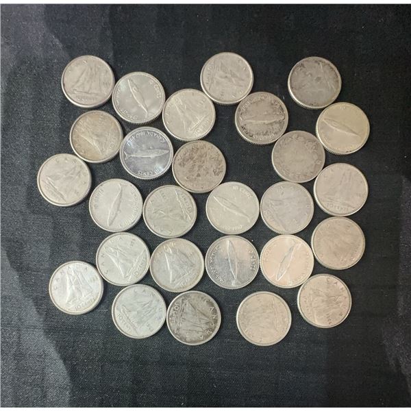 27 Canadian .800 Silver Dimes, 63g Total, 1.62 Troy Oz Silver