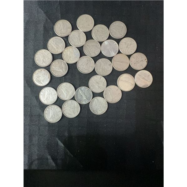 27 Canadian .800 Silver Dimes, 63g, 1.62 Troy Oz Silver