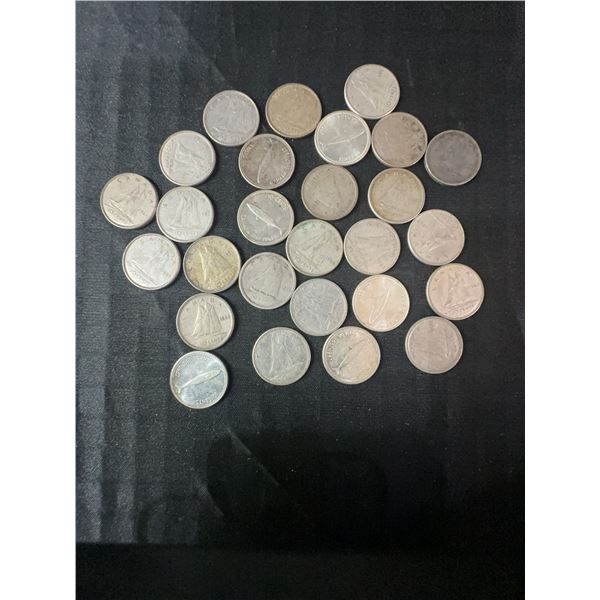 27 Canadian .800 Silver Dimes, 63g Total, 1.62 Troy Oz Silver