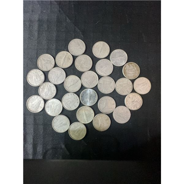 27 Canadian .800 Silver Dimes, 63g, 1.62 Troy Oz Silver