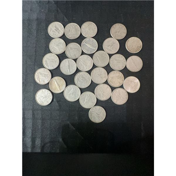 27 Canadian .800 Silver Dimes, 63g, 1.62 Troy Ounces