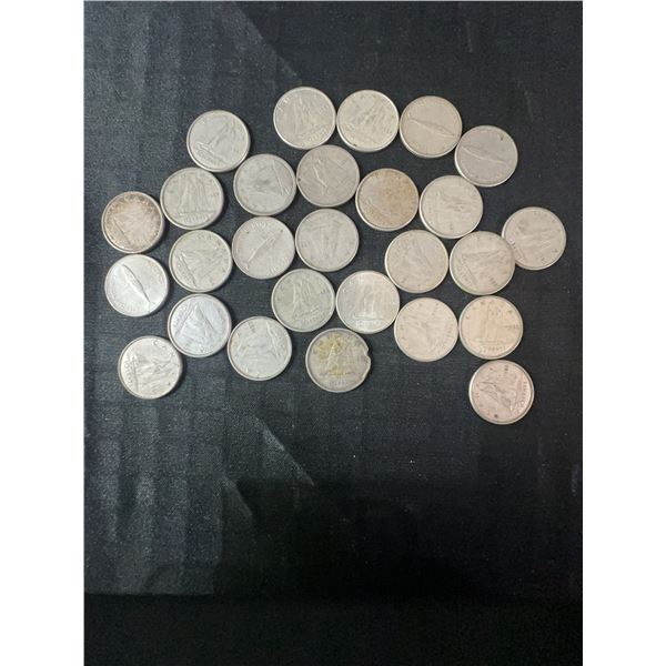 27 Canadian .800 Silver Dimes, 63g Total, 1.62 Troy Ounces Silver