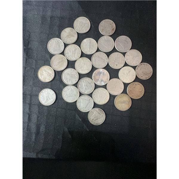 27 Canadian .800 Silver Dimes, 63g, 1.62 Troy Ounces Silver