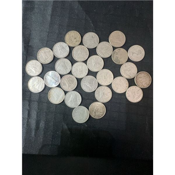 27 Canadian .800 Silver Dimes, 63g Total, 1.62 Troy Ounces Silver