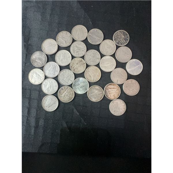 27 Canadian .800 Silver Dimes, 63g Total, 1.62 Troy Oz Silver