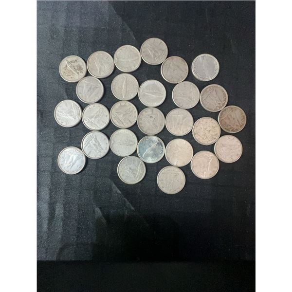 27 Canadian .800 Silver Dimes, 63g Total, 1.62 Troy Oz Silver