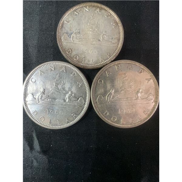 3 Canadian Silver Dollar Coins, .800 Silver, 70g Total