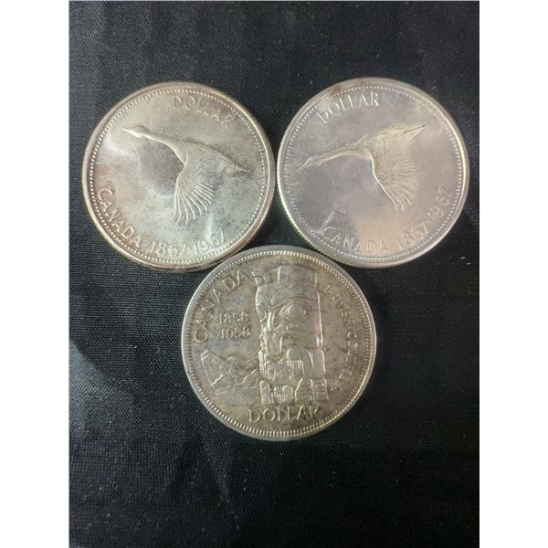 1967 & 1971 Canadian Silver Dollar Coins, Lot of 3